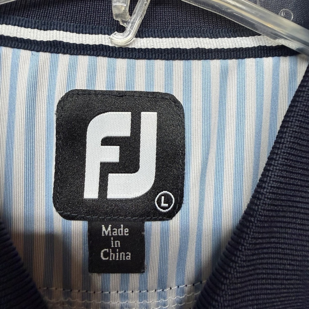 FootJoy FJ Performance Golf Polo Shirt Mens L Navy Blue White Striped Short Slv - Picture 5 of 9